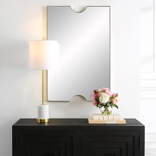 Ticket Vanity Mirror by Uttermost in gold. Made from iron, mirror, mdf in a modern style.