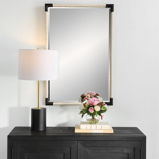 Marina Rope Mirror by Uttermost in white, matte black. Made from iron, mirror, mdf, rope in a modern style.