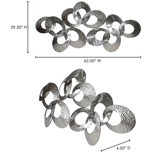 Looped Metal Wall Decor by Moe's Home Collection in silver. Made from stainless steel in a modern style.