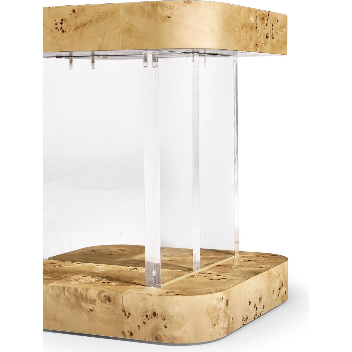 009 SI-2462654 | Closeup | Veil End Table by Jonathan Charles in natural mappa burl. Made from mappa burl in a modern style.