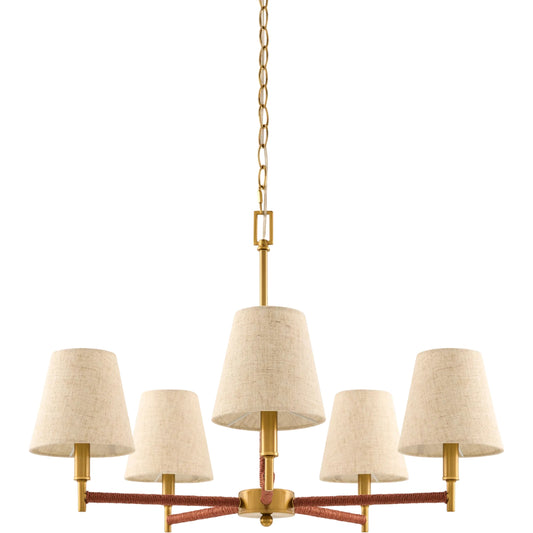 Majen 5-Light Chandelier by Surya in metallic brass, gray, translucent. Made from iron, linen in a eclectic & global style.