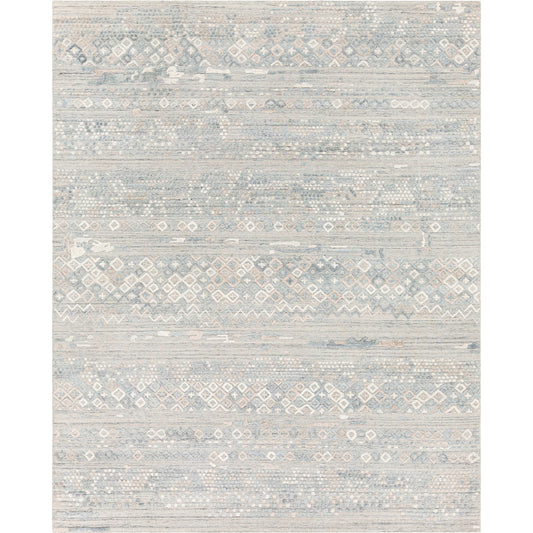 001 SR-880602,SR-880603,SR-880605,SR-880606 | Primary Silo | Makalu MKL-2302 Rug by Surya in pale blue, medium gray, dusty sage, light gray, tan. Made from 70% viscose, 30% wool in a unique style.