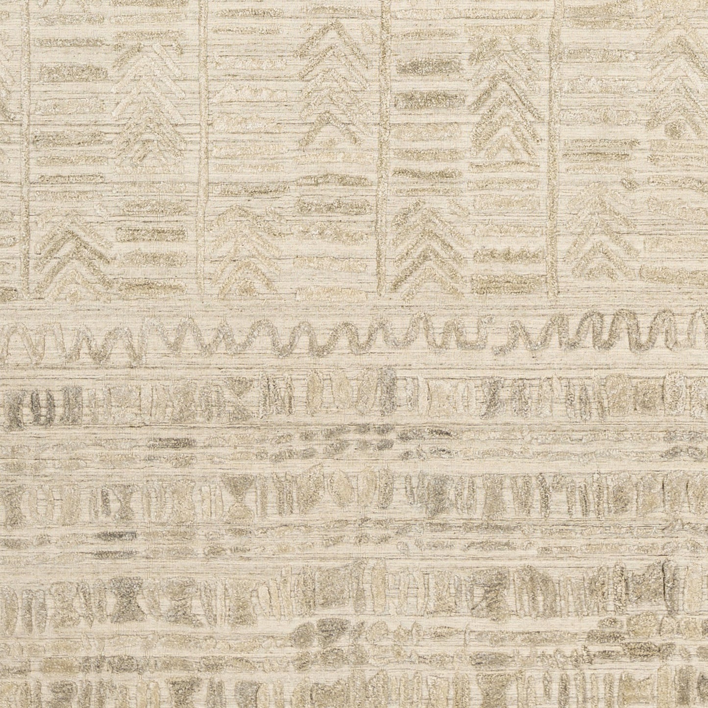 003 SR-880608,SR-880609,SR-880610 | Closeup | Makalu MKL-2304 Rug by Surya in taupe, dusty sage, oatmeal, sage. Made from 70% viscose, 30% wool in a unique style.