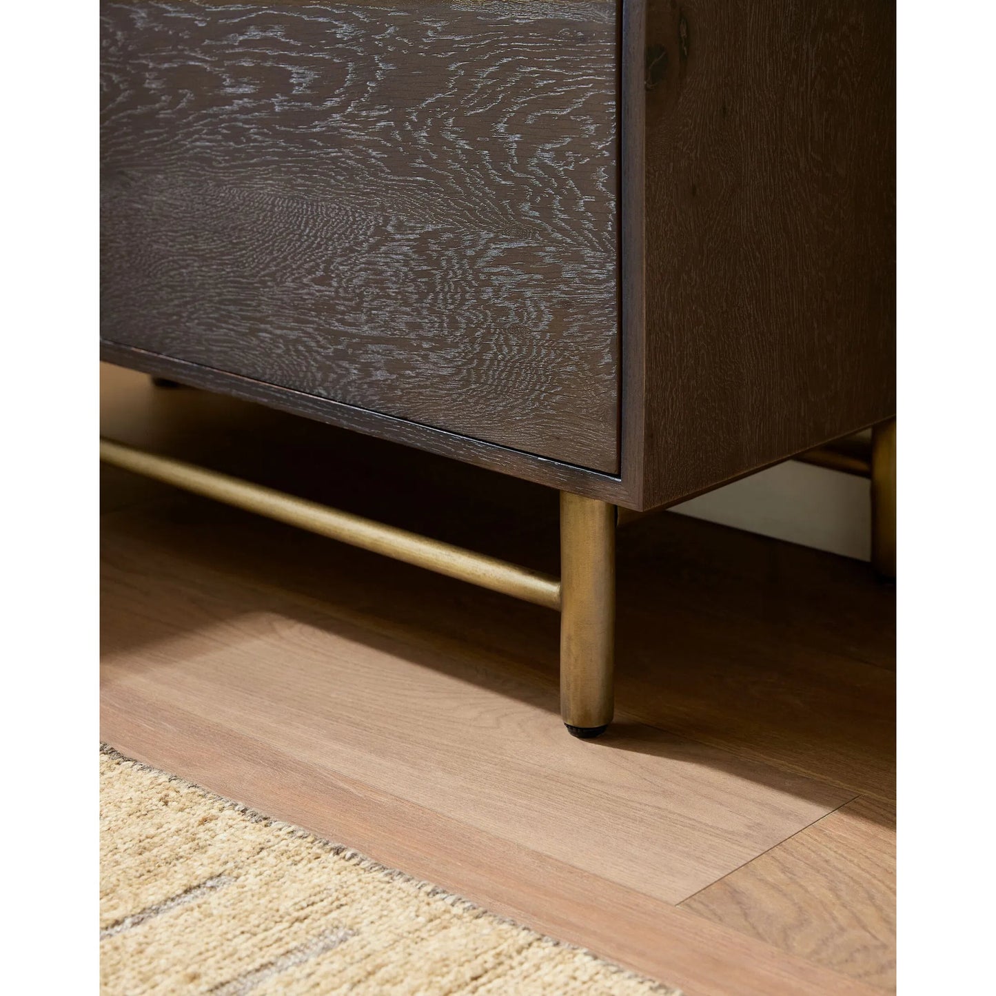 005 SI-2258359 | Closeup | Molander Cabinet by Surya. Made from oak veneer, steel in a transitional style.