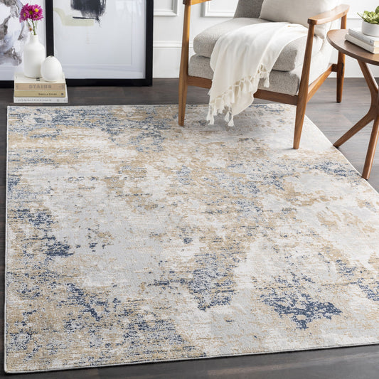 Milano MLN-2302 Rug by Livabliss in light gray, mustard, oatmeal, dark blue, off-white. Made from 60% viscose, 40% polyester in a unique style.