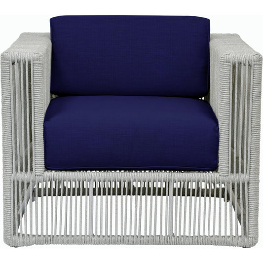 Miami Outdoor Club Chair by Sunset West in frost. Made from olefin rope in a coastal style.