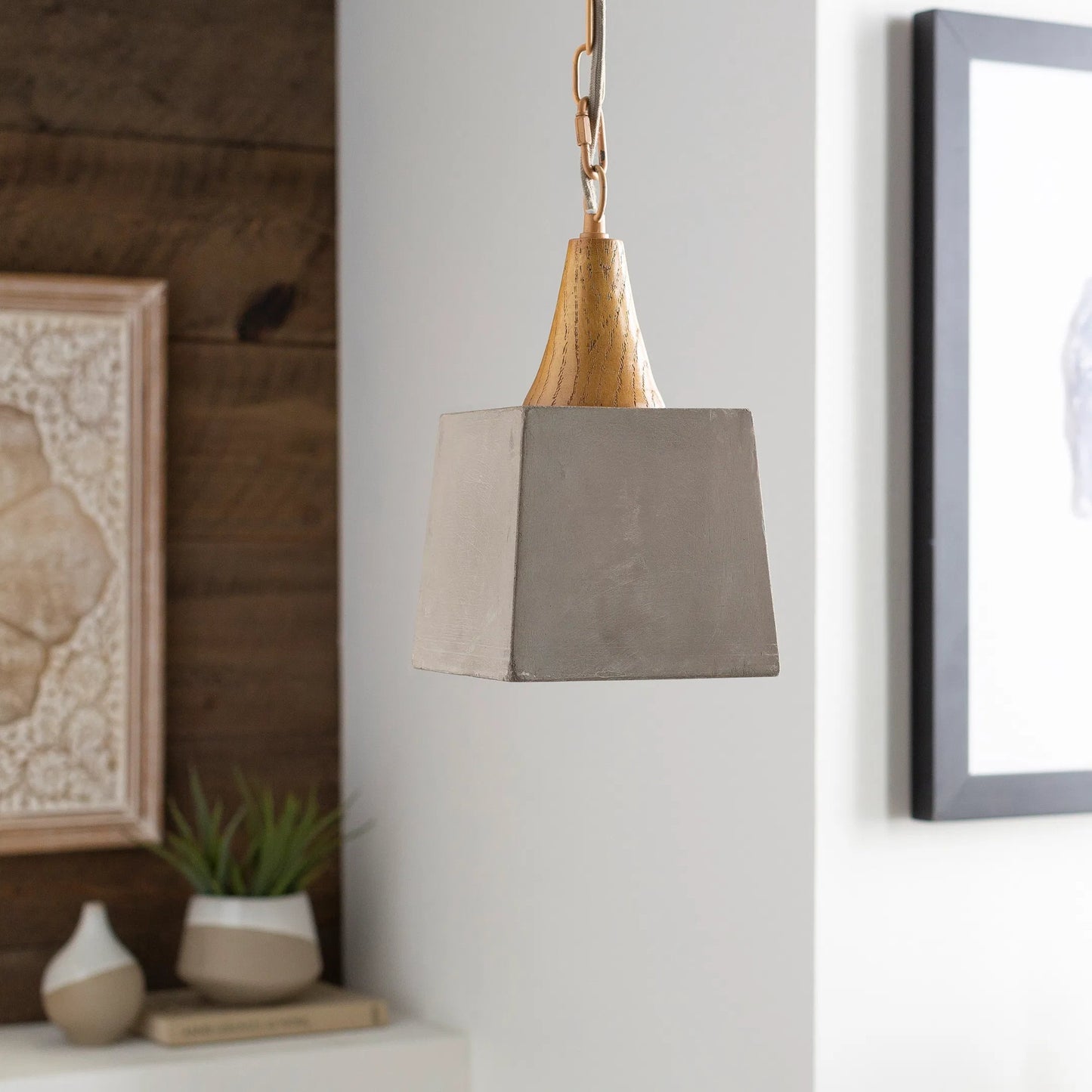 002 SR-754754 | Lifestyle | Mortimer Ceiling Light - 23462 by Surya in gray. Made from concrete in a modern style.