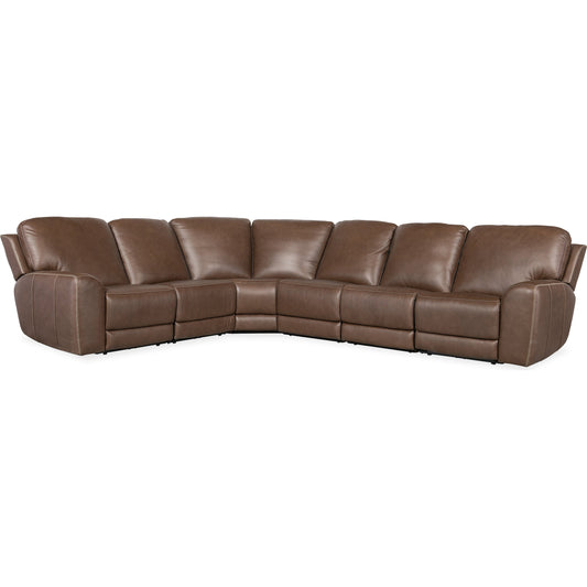 001 SI-2133816 | Primary Silo | Torres 6 Piece Sectional by Hooker Furniture in sorrento mocha. Made from leather, sorrento mocha (semi-aniline top grain with splits) in a traditional style.