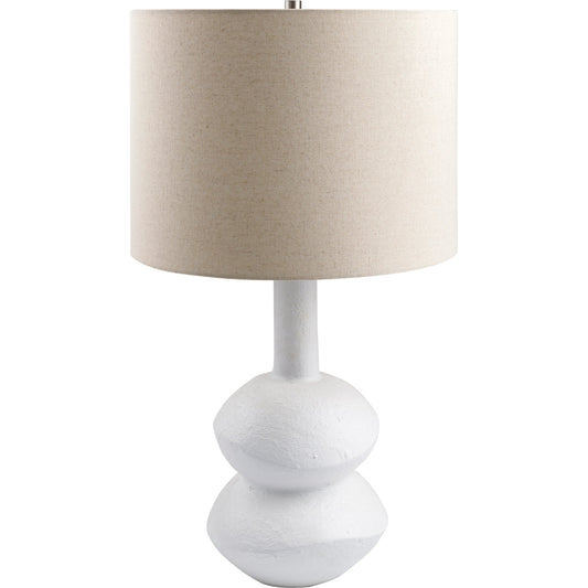 Mauna - 500115 by Surya in metallic brass, white, wheat, translucent and colored, polished. Made from body: ceramic, shade (outside): linen, shade (inside): polyester, finial: metal in a modern style.