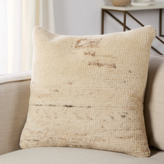 Montane MNT05 Pillow by Jaipur Living in cream, tan. Made from 100% wool in a cottage & farmhouse style.