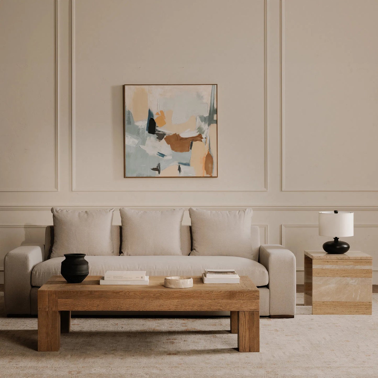 011 SI-2368374 | Lifestyle | Thomas Sofa by Moe's Home Collection in grey. Made from upholstery: 100% polyester, 70% feather, 30% fiber fill, solid wood, plywood frame in a transitional style.