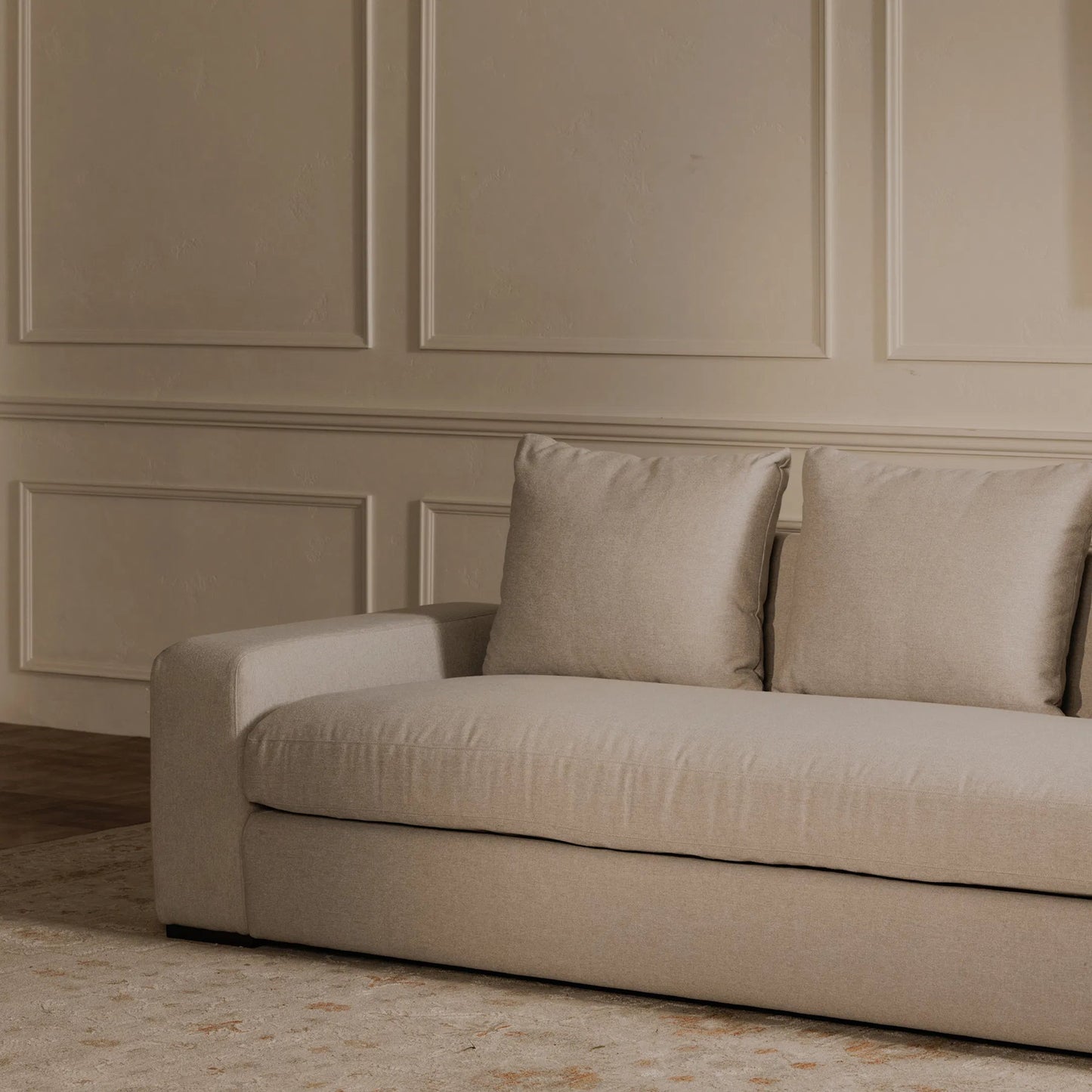 020 SI-2368374 | Lifestyle | Thomas Sofa by Moe's Home Collection. Made from upholstery: 100% polyester, 70% feather, 30% fiber fill, solid wood, plywood frame in a unique style.