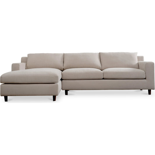 018 SI-2368099 | Primary Silo | Hutton Sectional by Moe's Home Collection in beige. Made from upholstery: 100% polyester, 70% feather, 30% fiber fill, solid wood, plywood frame in a transitional style.