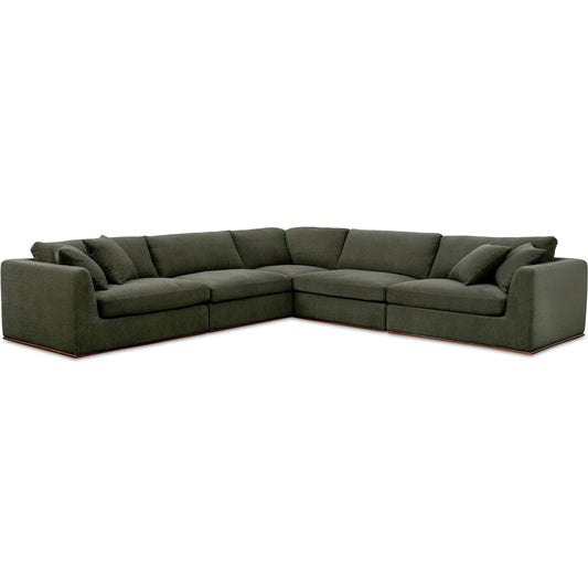 000 SI-2368291 | Primary Silo | Rue Classic L Modular Sectional by Moe's Home Collection in dark green. Made from upholstery: 100% polyester, 70% feather, 30% fiber fill, solid wood, plywood frame in a transitional style.
