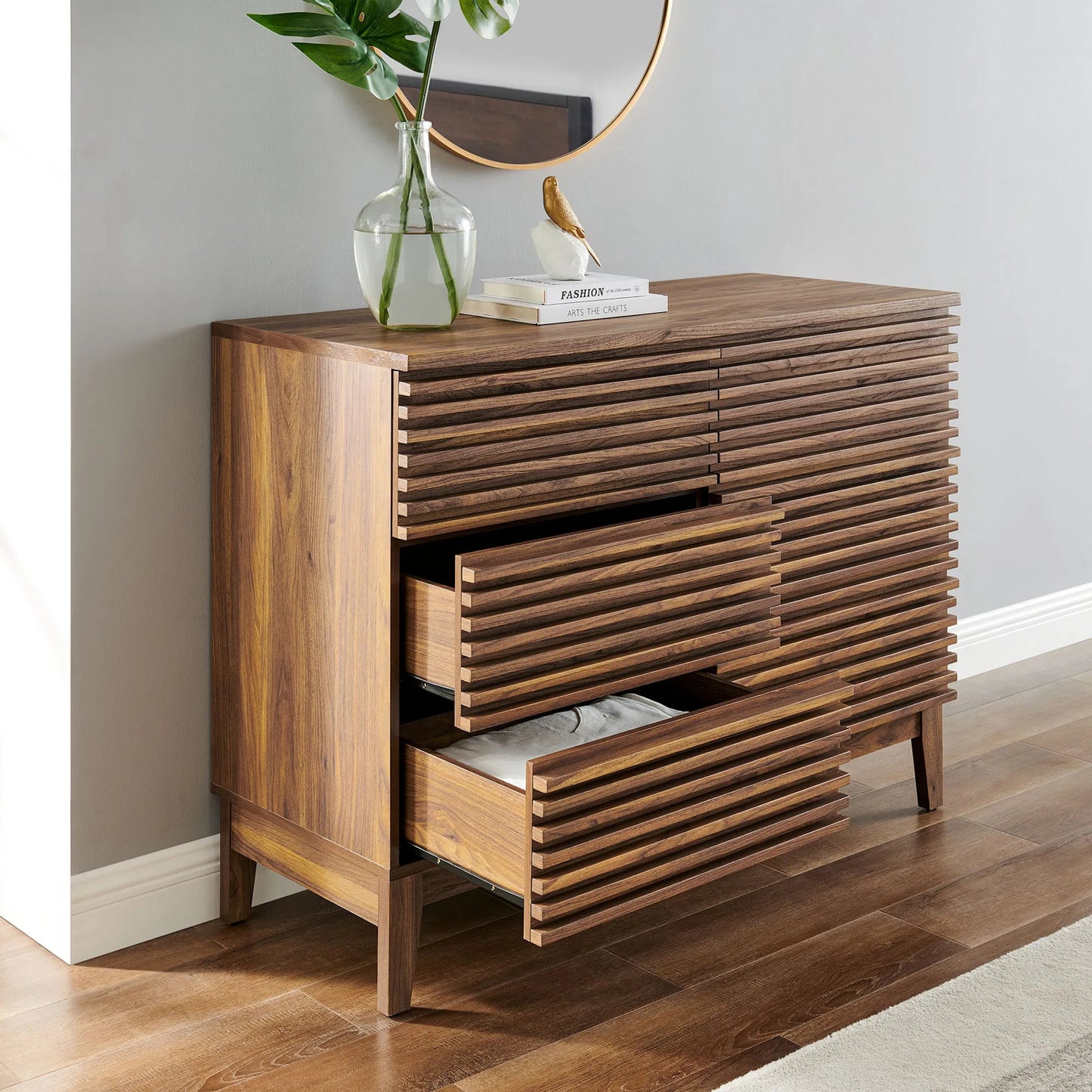 004 SI-2358740 | Lifestyle | Rennell 47” 6-Drawer Dresser by Evans & Londeen in walnut. Made from unique in a transitional style.