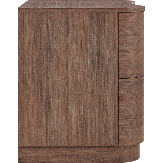 Cheatham 2-Drawer Curved Nightstand by Evans & Londeen in brushed brown oak. Made from unique in a transitional style.