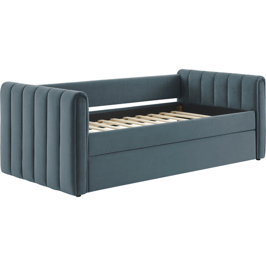 Yuma Channel Daybed With Trundle by Evans & Londeen. Made from performance velvet in a transitional style.