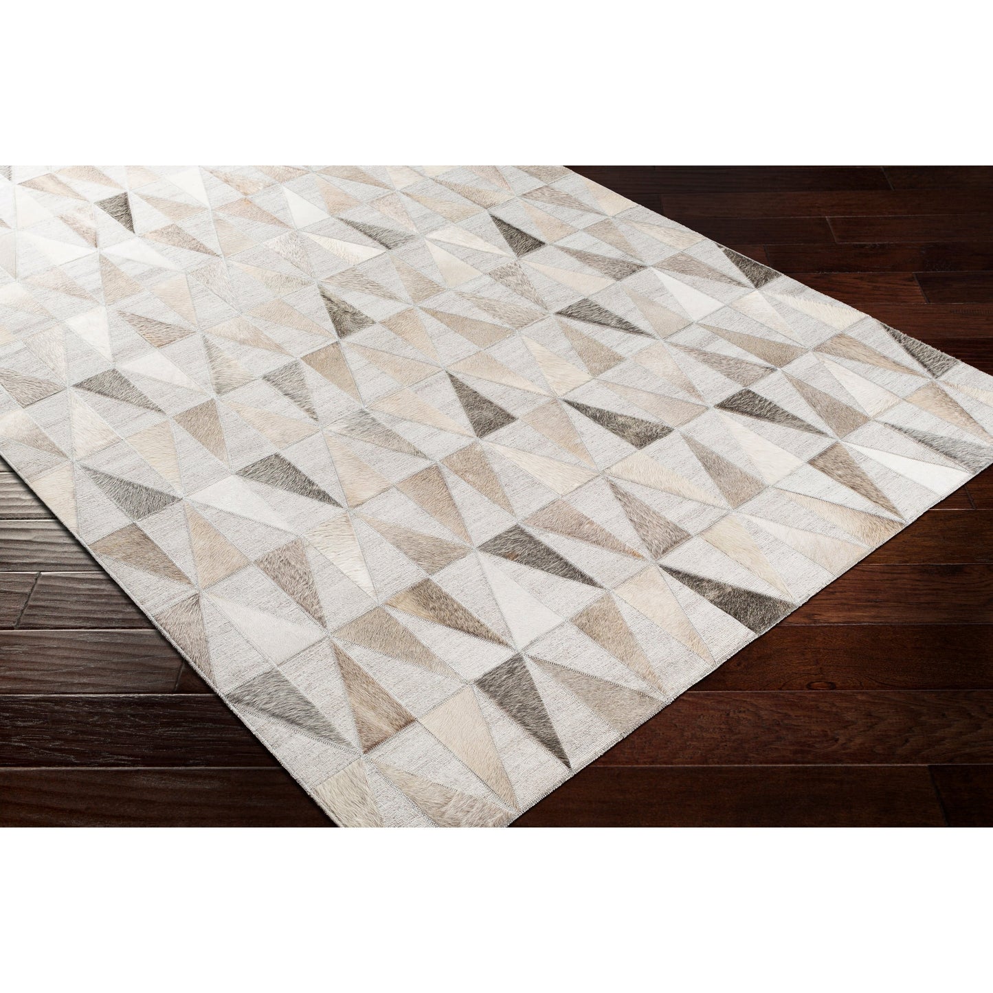 002 SI-1886212 | Closeup | Medora Rug - 25364 by Surya in charcoal, cream, beige, light gray, medium gray. Made from 60% viscose, 40% hair on hide in a unique style.