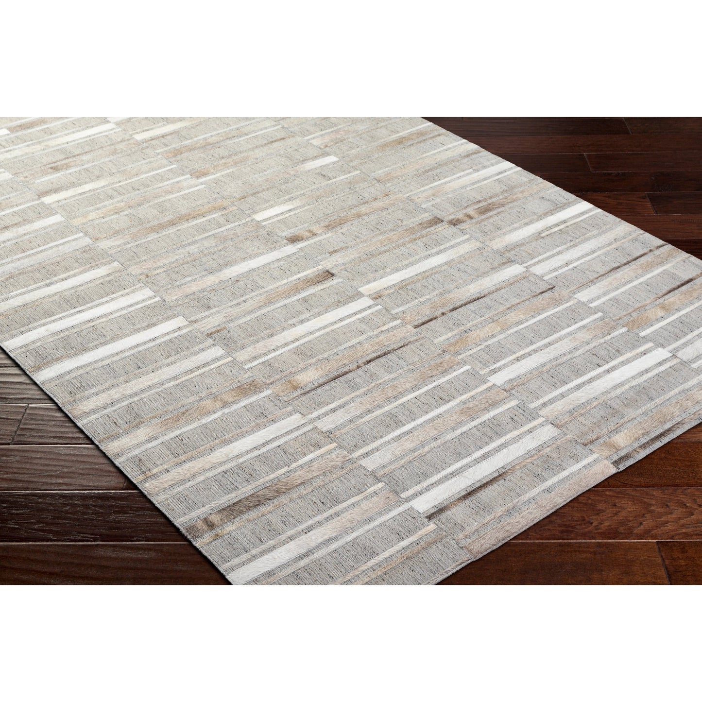 003 SI-2052144,SI-2052145,SI-2052146,SI-2052147 | Closeup | Medora Rug - 489431 by Surya in taupe, ivory, stone grey, charcoal. Made from face: 60% leather, 40% viscose in a unique style.
