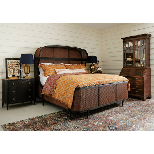 Tangiers Drawer Chest by Jonathan Charles in brown, black and ebonized oak. Made from oak solids, flat-cut oak veneers, stone, brass in a traditional style.