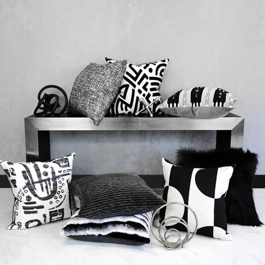 Brush Gesture Pillow by DV Kap Home in black. Made from 69% polyester, 28% rayon, 3% cotton in a eclectic & global style.