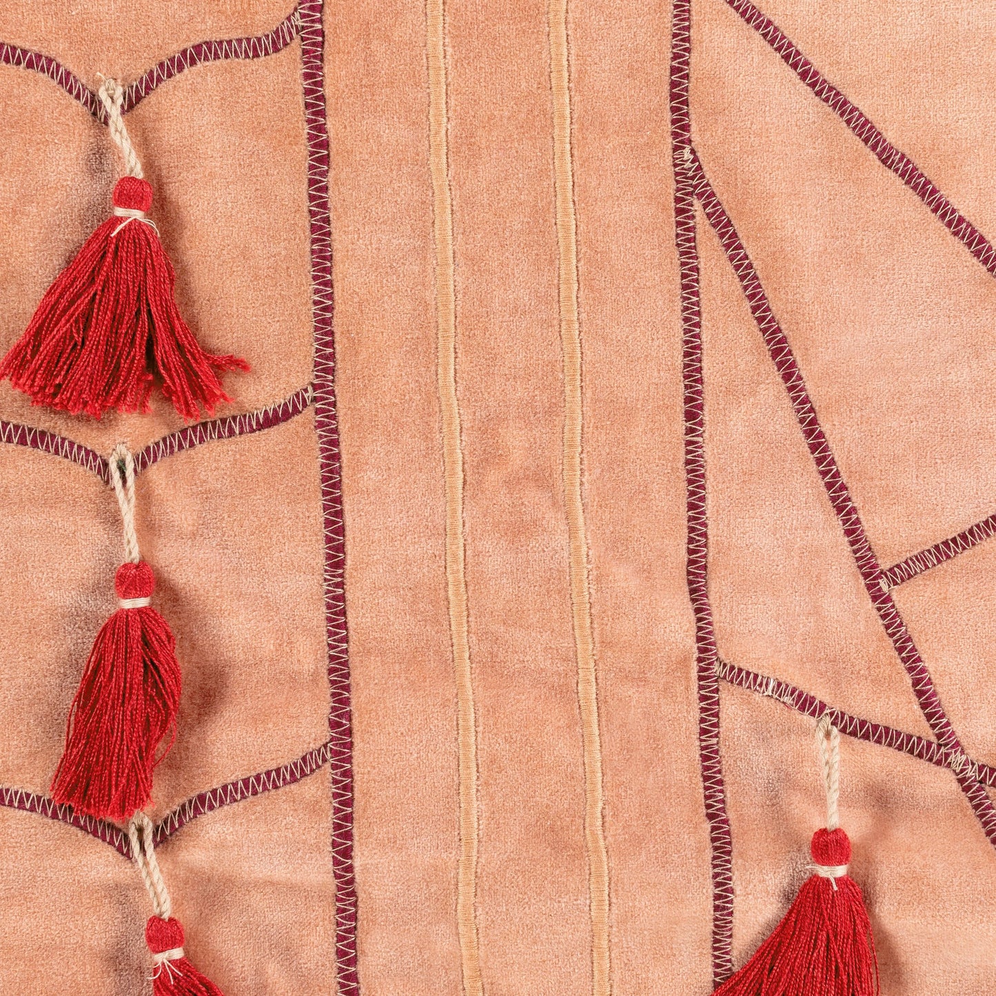 002 SI-1905703,SI-1905704 | Closeup | Moira Pillow - 17755 by Surya in dusty coral, red, burgundy. Made from 100% cotton in a traditional style.