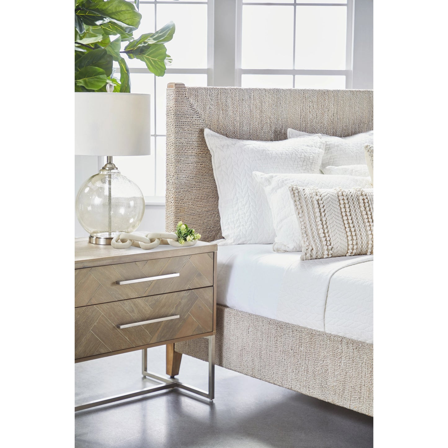 011 SR-387409 | Lifestyle | Mosaic Nightstand by Essentials For Living in natural gray, brushed stainless steel. Made from wood in a modern style.