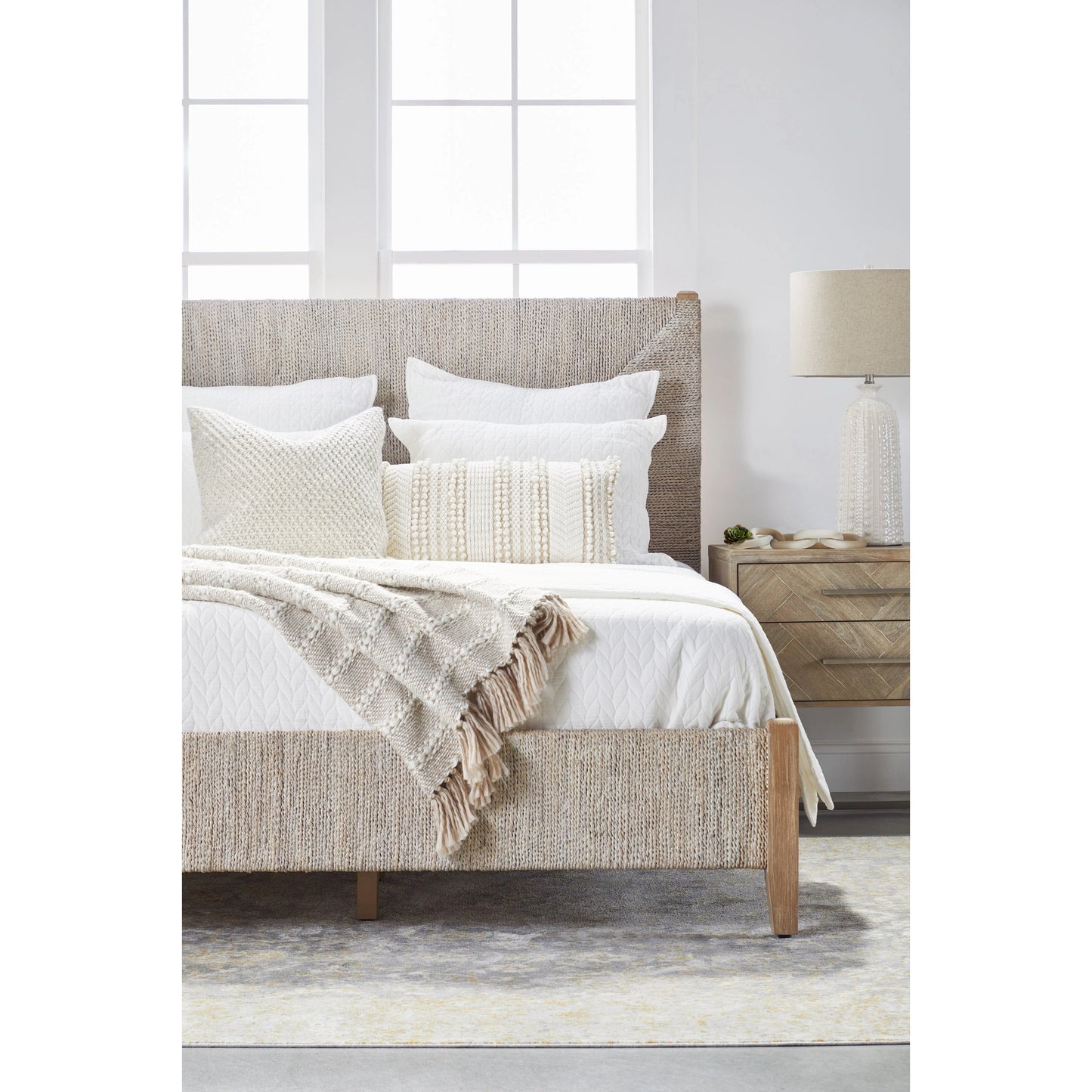 013 SR-387409 | Lifestyle | Mosaic Nightstand by Essentials For Living in natural gray, brushed stainless steel. Made from wood in a modern style.