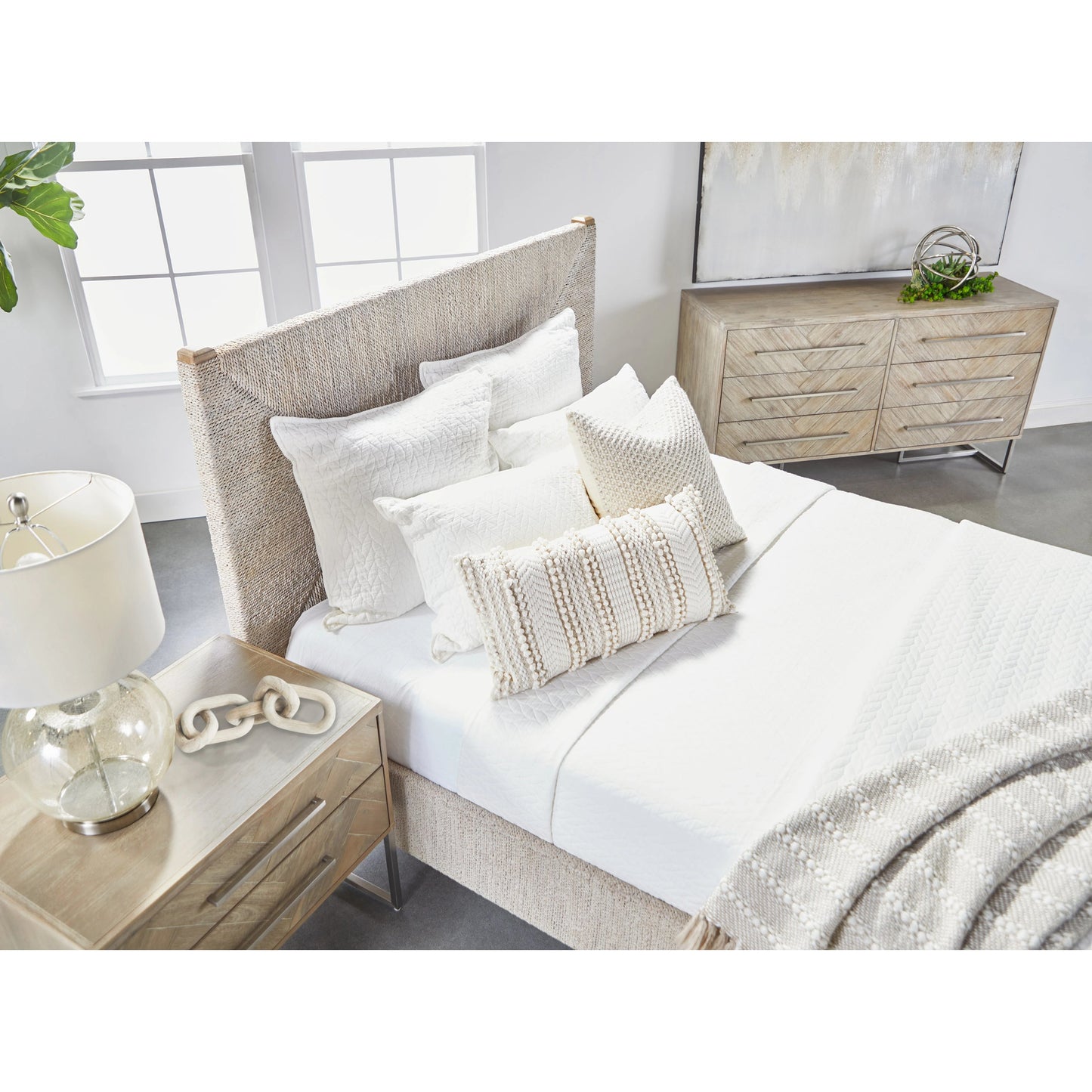 009 SR-387409 | Lifestyle | Mosaic Nightstand by Essentials For Living in natural gray, brushed stainless steel. Made from wood in a modern style.