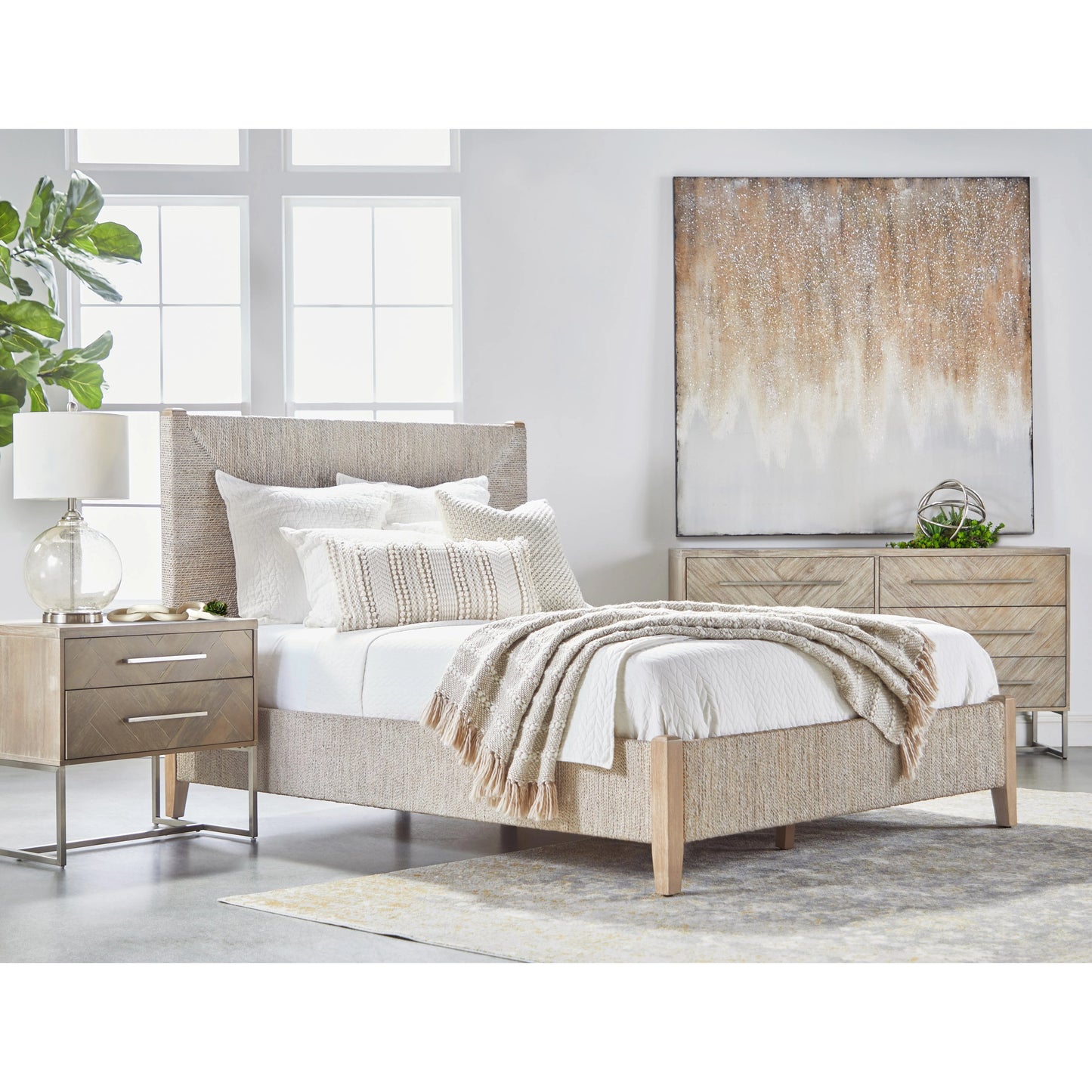 010 SR-387409 | Lifestyle | Mosaic Nightstand by Essentials For Living in natural gray, brushed stainless steel. Made from wood in a modern style.