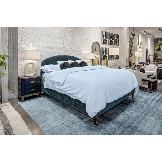 Moxie Bed by LH Imports in dust blue and brown, brass. Made from pine wood, plywood, birch wood , pu foam,100% polyester recycled fabric,brass metal cup in a eclectic & global style.