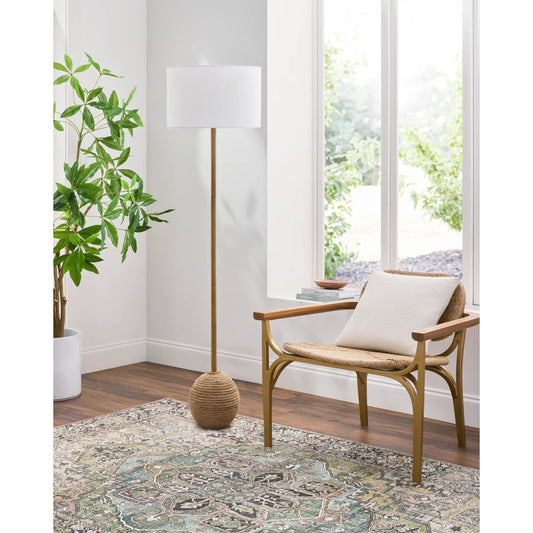 Marni Desert Sand - 538399 by Livabliss in body: brown, base: brown, shade: white, finial: brown, harp: metallic - brass, cord: translucent and paintedpaintedpainted. Made from resin, linen, polyester, plastic in a modern style