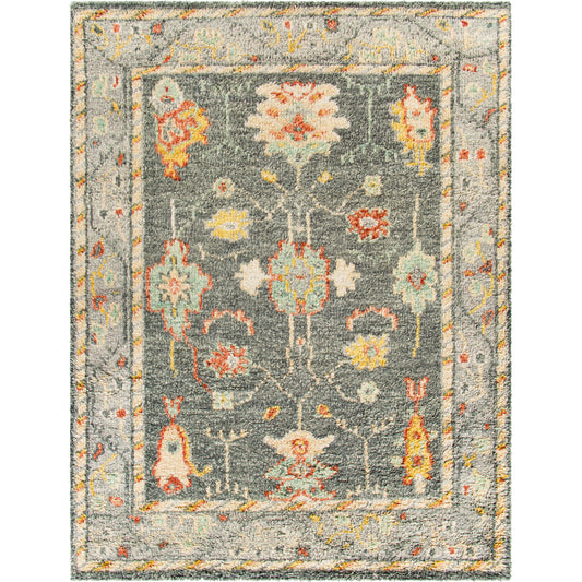 000 SI-1826728 | Primary Silo | Marrakech MRK-2305 Rug by Surya in charcoal, mustard, rust, pale blue, light gray, light beige. Made from 100% wool in a unique style.