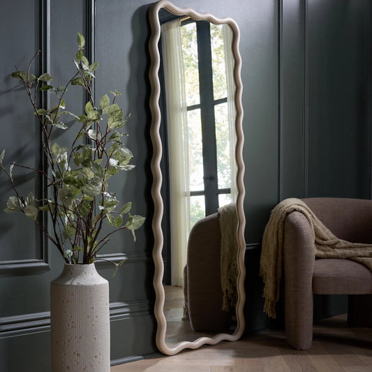 Rice Full Length Mirror by HedgeApple Essentials in white. Made from 50% mdf, 48% aluminum mirror, 2% iron in a unique style.