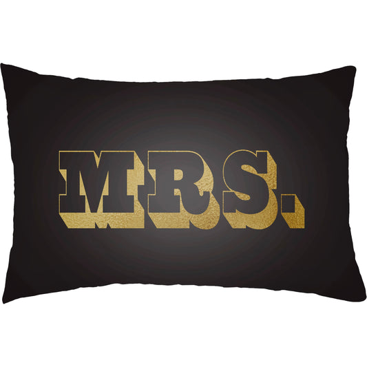 Mr & Mrs Pillow - 11737 by Livabliss in black, metallic gold. Made from front: 100% polyester, back: 100% polyester, fill: polyester, polyfill in a modern style.