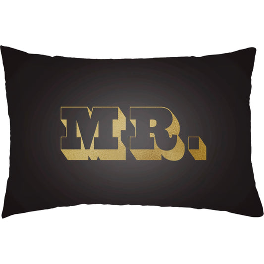 Mr & Mrs Pillow - 24624 by Livabliss in black, metallic gold. Made from front: 100% polyester, back: 100% polyester, fill: polyester, polyfill in a modern style.