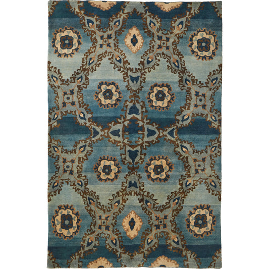 Amzad Transitional Ikat Rug - 6116F by Feizy in blue, gray, tan. Made from wool in a unique style.