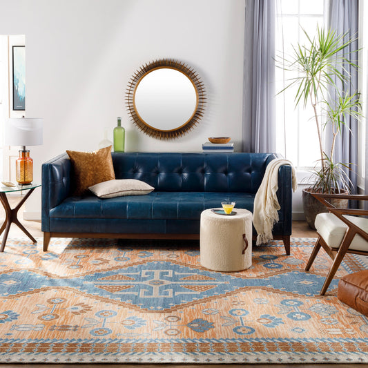 Milas Rug - 26928 by Surya in rust, cream, tan, dark brown, dusty pink, dark blue. Made from 70% wool, 30% viscose in a unique style.