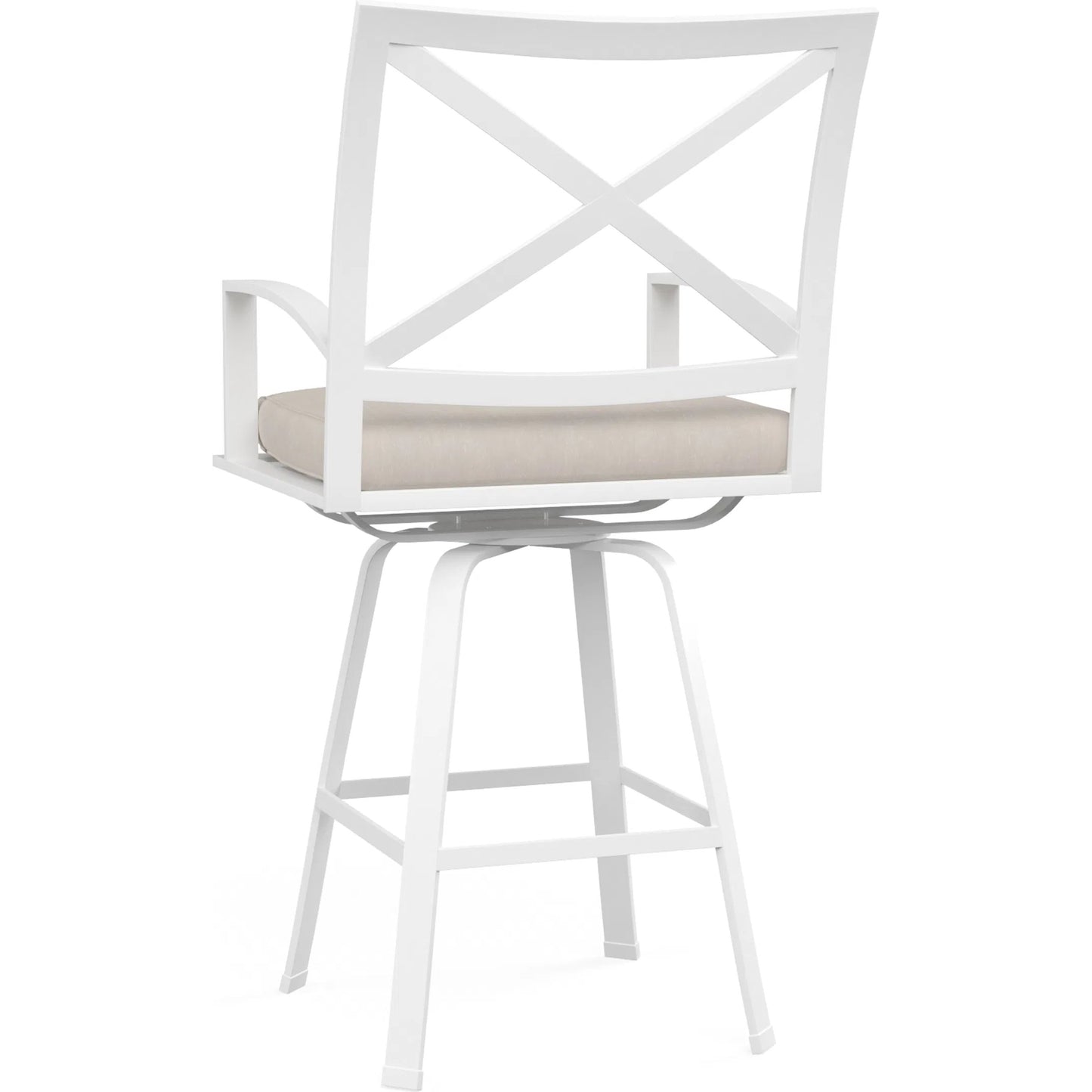 002 SI-2167196 | Additional Silo | Bristol Outdoor Swivel Barstool in Canvas Flax w/ Self Welt by Sunset West in white. Made from aluminum in a modern style.