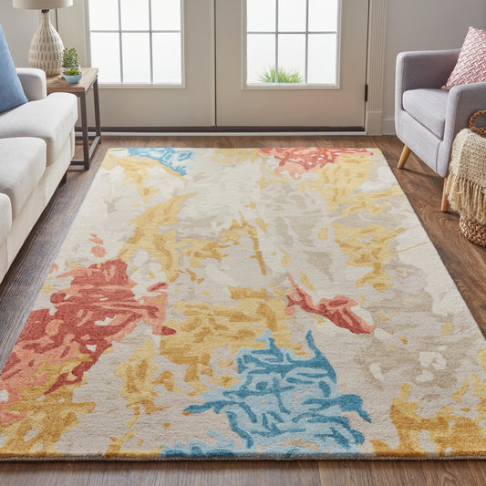 Everley Rug - 8646F by Feizy in ivory, yellow, blue. Made from wool in a unique style.