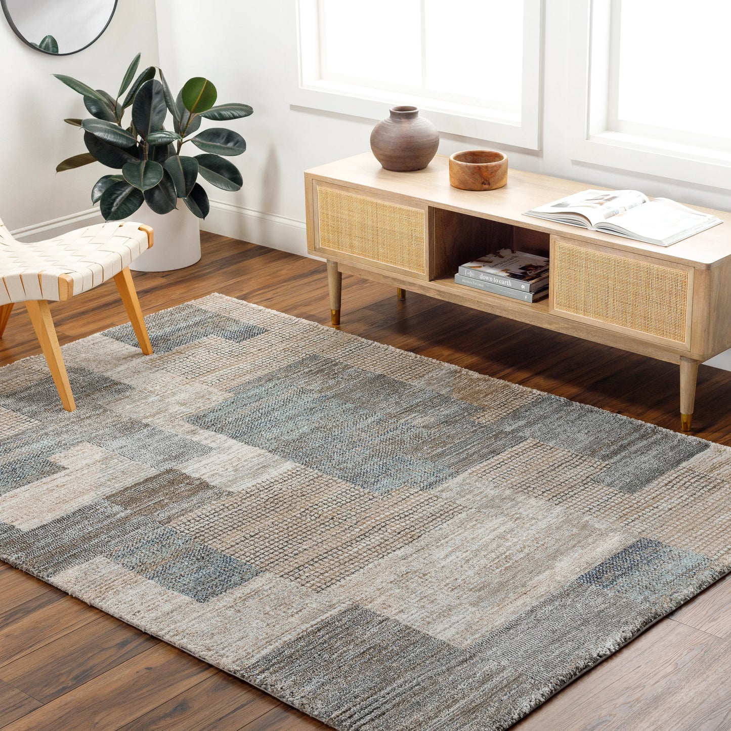 005 SI-2053054,SI-2053055,SI-2053057 | Lifestyle | Montana Rug - 494863 by Livabliss in ivory, tan, gray, black, dark blue, pale blue. Made from face: 85% polypropylene, 15% polyester, warp: 100% jute in a unique style.