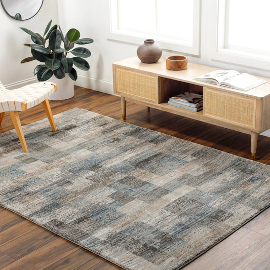 Montana Rug - 494870 by Livabliss in gray, tan, ivory, black, dark blue, pale blue. Made from face: 85% polypropylene, 15% polyester, warp: 100% jute in a unique style.