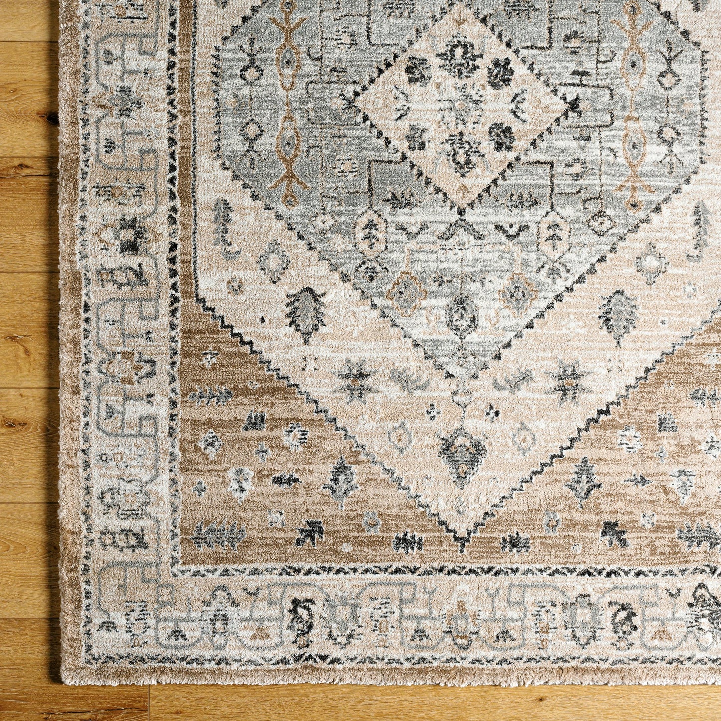 005 SI-2053062,SI-2053063,SI-2053064,SI-2053065 | Closeup | Montana Rug - 494877 by Livabliss in tan, ivory, gray, black. Made from face: 85% polypropylene, 15% polyester, warp: 100% jute in a unique style.