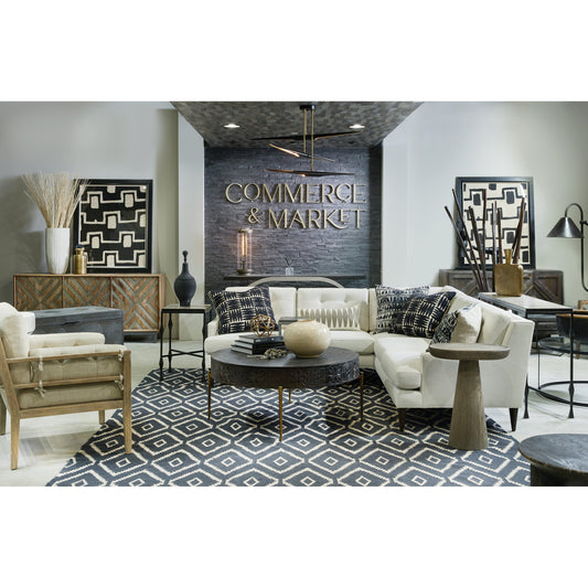 Commerce & Market Side Table by Hooker Furniture in black. Made from white travertine stone, carbon steel in a transitional style.