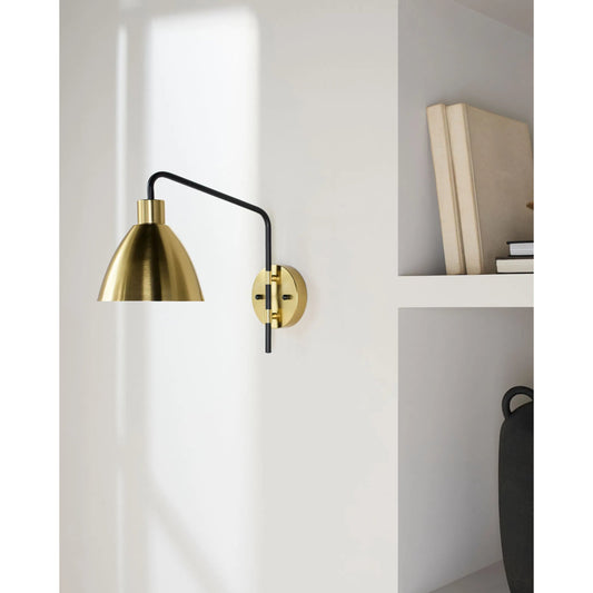 Munos Wall Sconce 532942 by Livabliss in fixture: metallic - brass; shade (outside): metallic - brass; shade (inside): white; cord: black and polishedmetallicplatedplated. Made from iron, metal in a modern style.