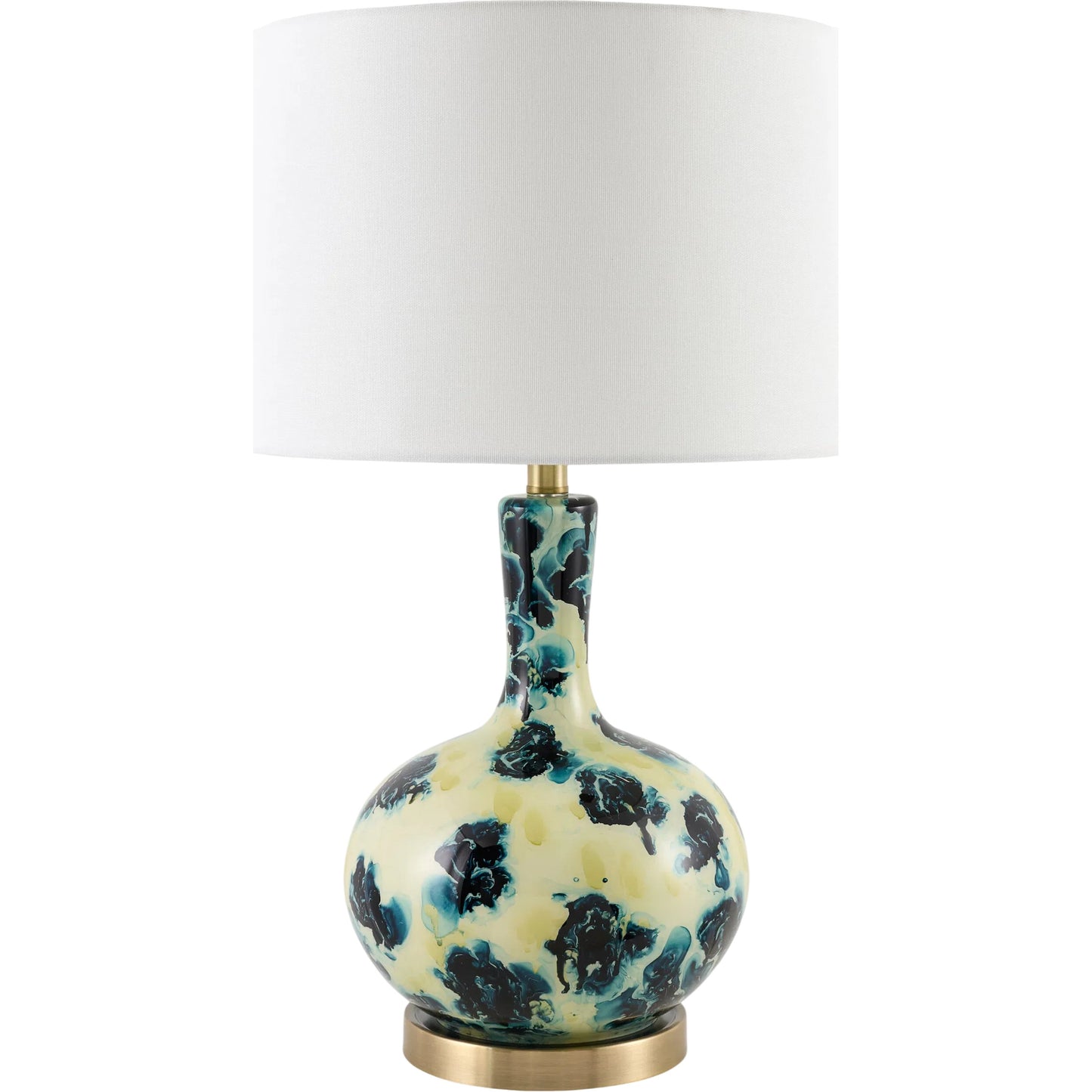 001 SI-2541116 | Primary Silo | Shore Thread Accent Table Lamp by Surya in wheat, blue, translucent, white, metallic brass and plated, painted. Made from glass, iron, linen in a unique style.