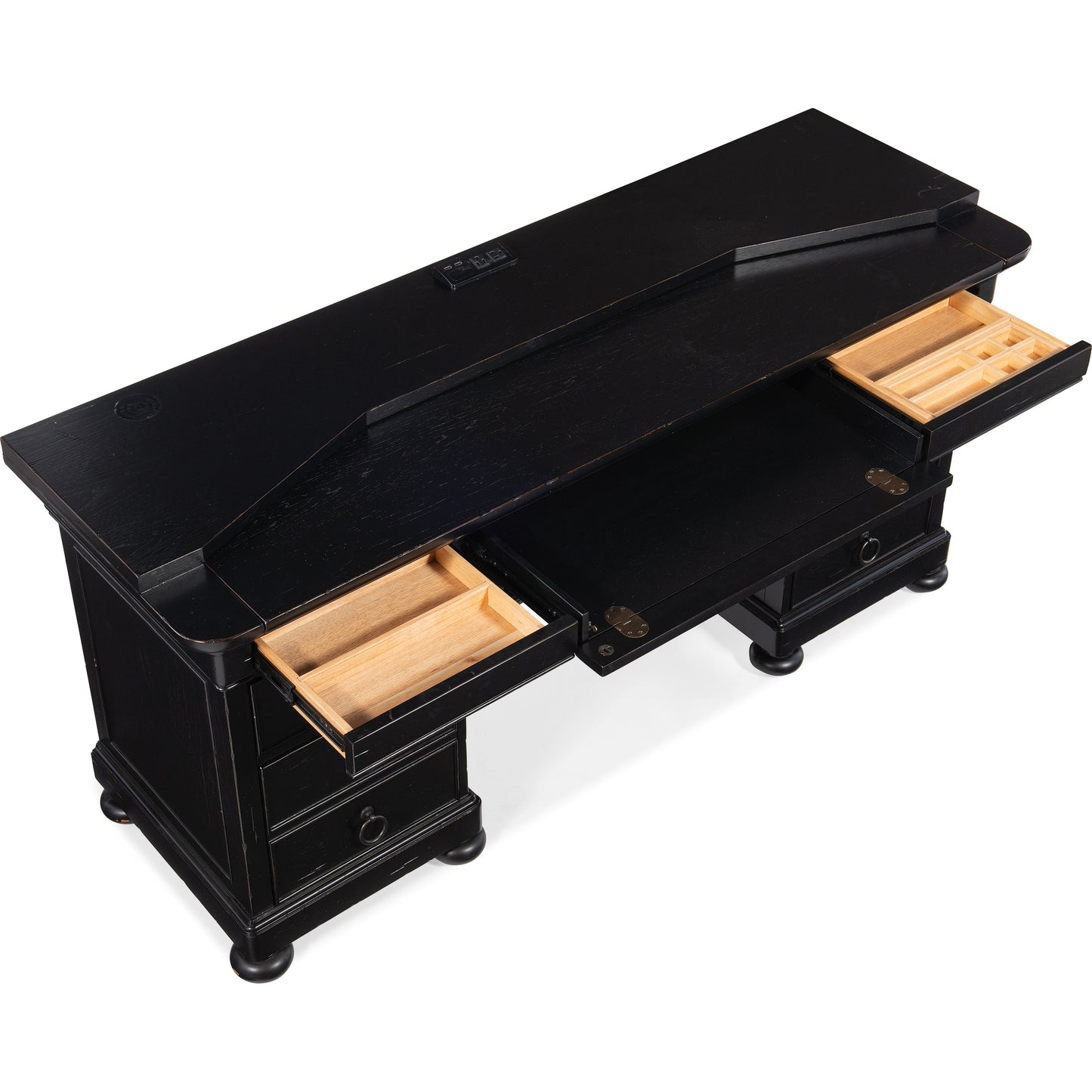002 SI-1748465 | Additional Silo | Bristowe Computer Credenza by Hooker Furniture in tuxedo black. Made from pecan veneers in a unique style.