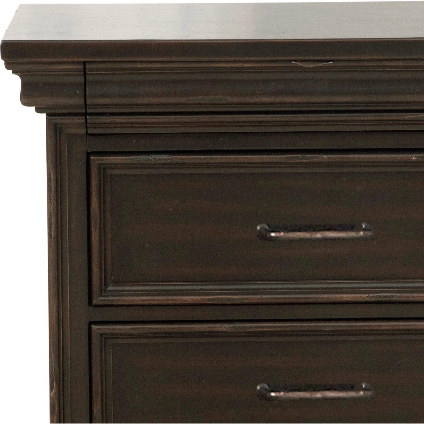003 SI-2155455 | Closeup | Caldwell Nightstand by Pulaski Furniture in deep brown. Made from acacia veneers in a traditional style.