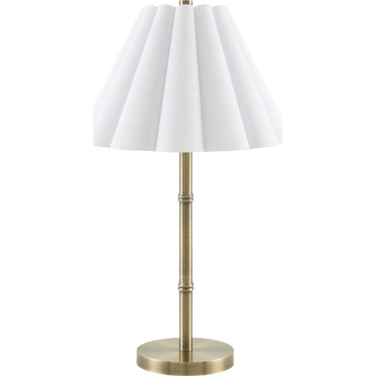 Medowie Accent Table Lamp by Surya in metallic brass, white, translucent. Made from iron, linen, polyester in a modern style.