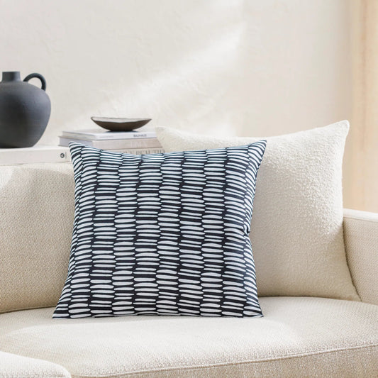 Milwaukee Pillow - 481673 by Livabliss in off-white, onyx, metallic - silver. Made from front: 100% polyester, back: 100% polyester in a modern style.